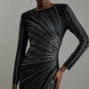 Petite Figure Form Bandage Knit Embellished Maxi Dress