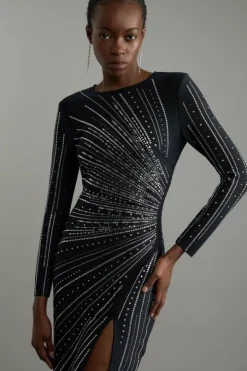 Petite Figure Form Bandage Knit Embellished Maxi Dress