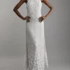 Petite Floral Applique Crystal Beaded Woven Halter Maxi Dress