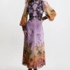 Petite Floral Applique Lace Pleated Woven Maxi Dress