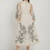 Petite Floral Embroidery Organdie Woven Midi Dress