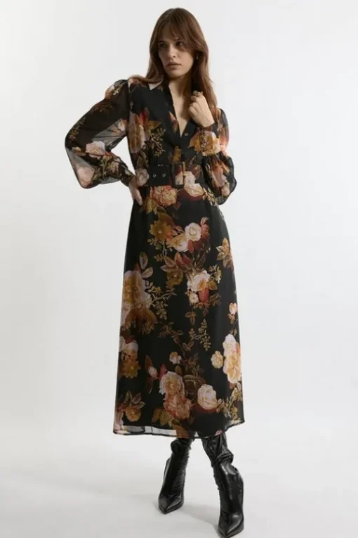Petite Floral Georgette Maxi Shirt Dress