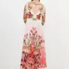 Petite Floral Guipure Lace Woven Maxi Dress
