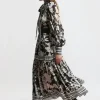 Petite Floral Pleated Tie Neck Woven Midaxi Dress