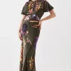 Petite Floral Satin Woven Crepe Maxi Dress