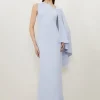 Petite Fluid Tailored Asymmetric One Shoulder Drape Dress