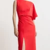 Petite Fluid Tailored Asymmetric Sleeve Maxi Dress