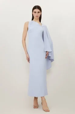 Petite Fluid Tailored Asymmetric One Shoulder Drape Dress