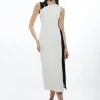 Petite Fluid Tailored Color Block Split Strap Midi Dress