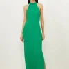 Petite Fluid Tailored Halterneck Open Back Maxi Dress