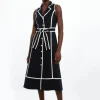 Petite Fluid Tailored Sleeveless Belted Contrast Tipped Midaxi Shirt Dress