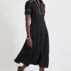 Petite Fluid Tailored Tipped Full Skirted Midi Dress