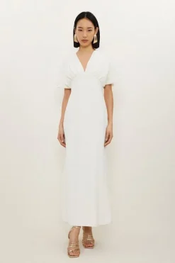 Petite Fluid Tailored Waterfall Sleeve Maxi Dress
