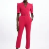 Petite Forever Belted Notch Neck Tailored Jumpsuit