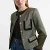 Petite Geo Jacquard Velvet Mix Tailored Jacket