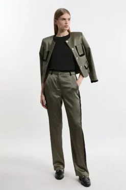 Petite Geo Jacquard Velvet Mix Dress Pants