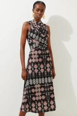Petite Geo Printed Jersey Crepe Cross Front Maxi Dress