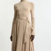 Petite Georgette Belted Pleat Woven Midi Skirt