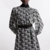 Petite Georgette Tie Neck Belted Woven Mini Dress