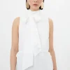 Petite Georgette Woven Tie Neck Blouse