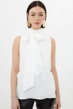 Petite Georgette Woven Tie Neck Blouse