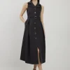 Petite Halter Neck Belted Full Skirted Shirt Dress