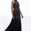 Petite Halter Neck Feather Sequin Detail Woven Maxi Dress