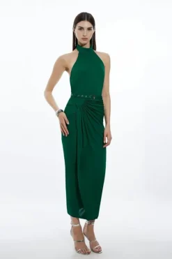 Petite High Neck Twist Jersey Maxi Dress