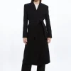 Petite Italian Manteco Wool Blend Wrap Belted Tailored Midi Coat