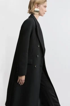 Petite Italian Manteco Wool Blend Double Breasted Tailored Maxi Coat