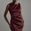 Petite Italian Satin Asymmetrical Tailored Wrap Mini Dress
