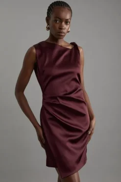 Petite Italian Satin Asymmetrical Tailored Wrap Mini Dress