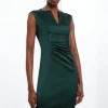 Petite Italian Satin Tailored Envelope Neck Pencil Midi Dress