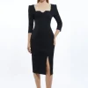 Petite Italian Structured Rib Sweetheart Neck Split Front Maxi Dress