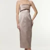 Petite Italian Structured Textured Satin Bandeau Tailored Midi Dress
