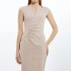 Petite Italian Structured Rib Tailored Envelope Neck Pencil Midi Dress