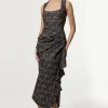 Petite Jacquard Ruffle Strappy Tailored Maxi Dress