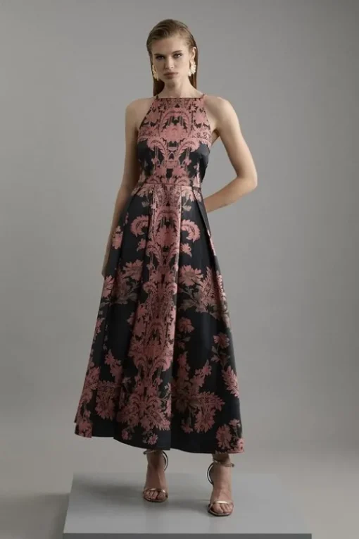 Petite Jacquard Woven Floral Maxi Dress