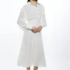 Petite Jersey And Georgette Mix Pleated Midi Shirt Dress