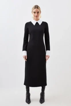 Petite Jersey Cotton Poplin Midi Collar Dress