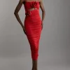 Petite Jersey Crepe Embellished Rosette Midi Dress