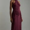 Petite Jersey Mesh Halterneck Midi Dress