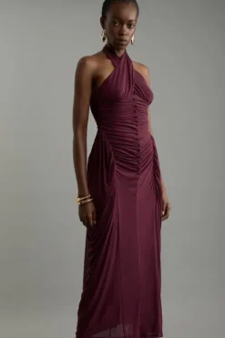 Petite Jersey Mesh Halterneck Midi Dress