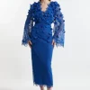 Petite Lace Petal Applique Balloon Sleeve Woven Midi Dress