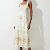 Petite Linen Embroidered Strappy Woven Midi Dress