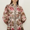 Petite Linen Viscose Border Print Floral Woven Short Dress