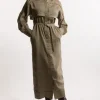 Petite Long Sleeve Slub Woven Midaxi Dress