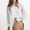 Petite Long Sleeved Pussy Bow Woven Blouse