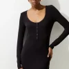Petite Lux Viscose Rib Jersey Scoop Neck Mini Dress