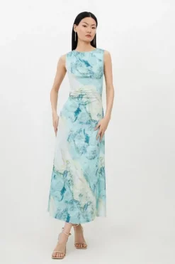 Petite Marble Print Jersey Sleeveless Maxi Dress